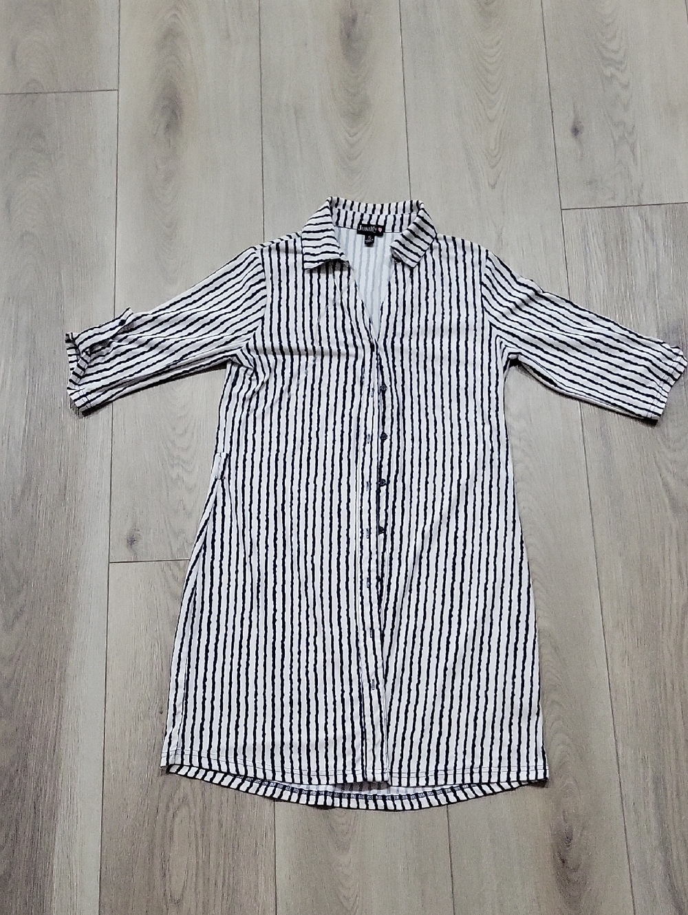 Justify Black and White Striped Midi Shirt Dress